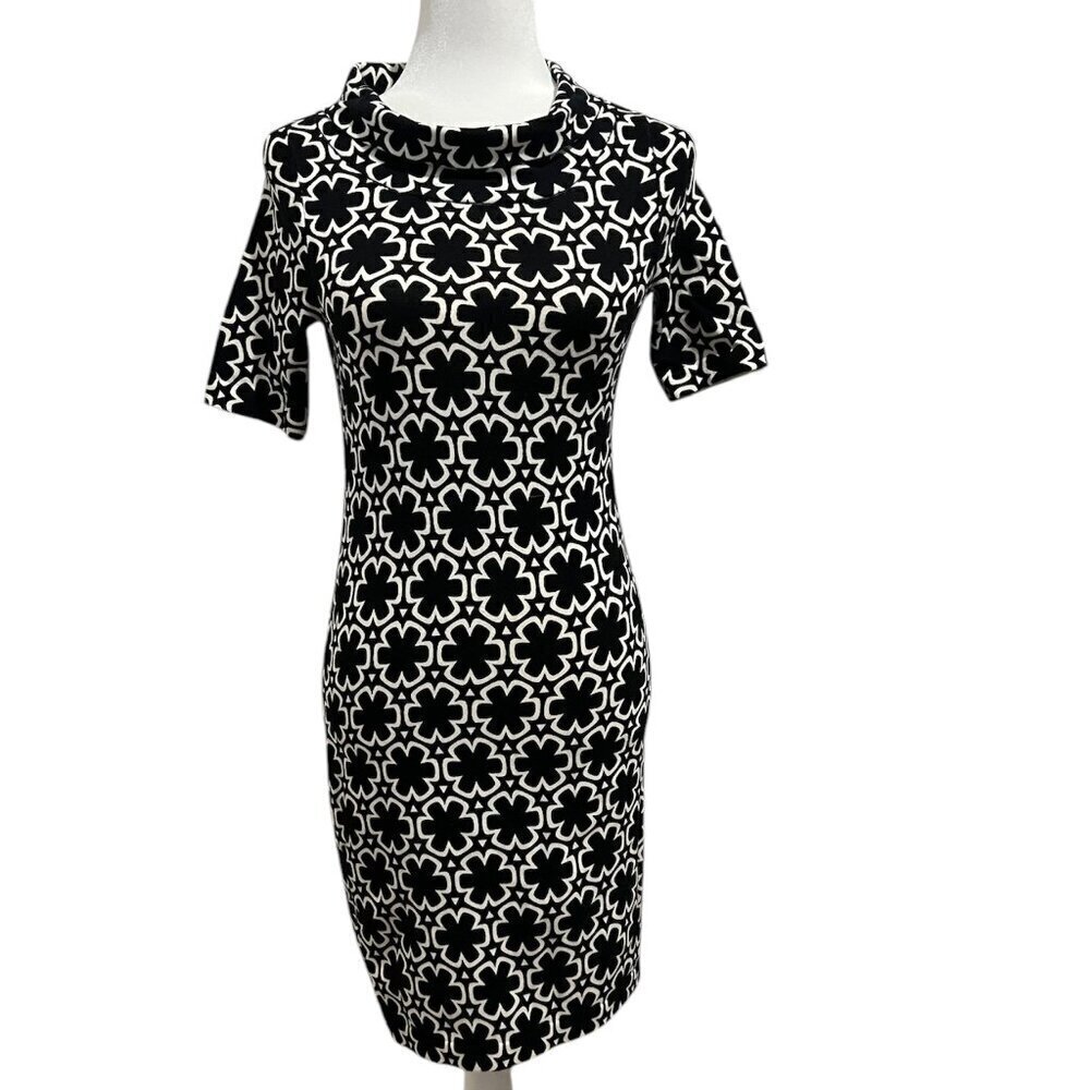 ANN TAYLOR Petite Mod Flower Sweater Dress Mock Neck Short Sleeve XSP